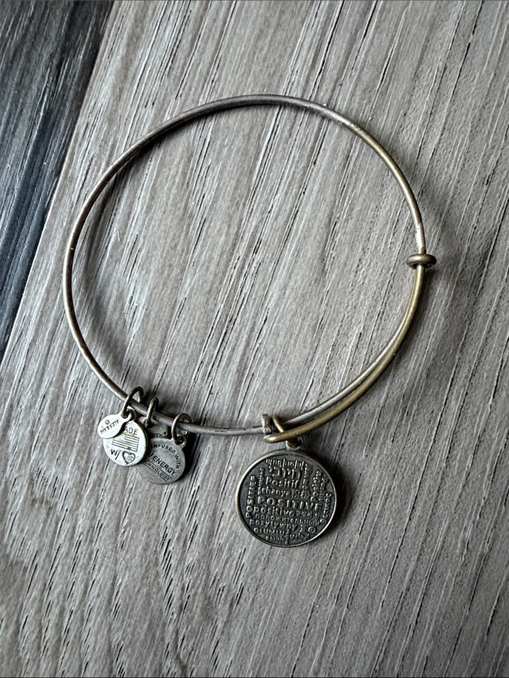 Adjustable Antique Silver Tone Charm Bangle Bracelet
